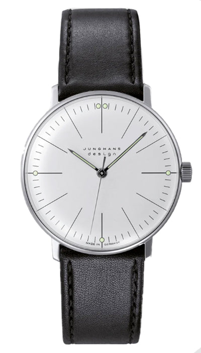 Junghans Max Bill Hand Wind Silver Dial Black Leather Strap Analog Watch 27/3700.02