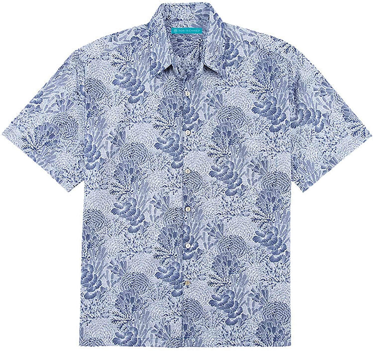 Tori Richard Good Reef Navy Large Button Down Short Sleeve Hawaiian Shirt