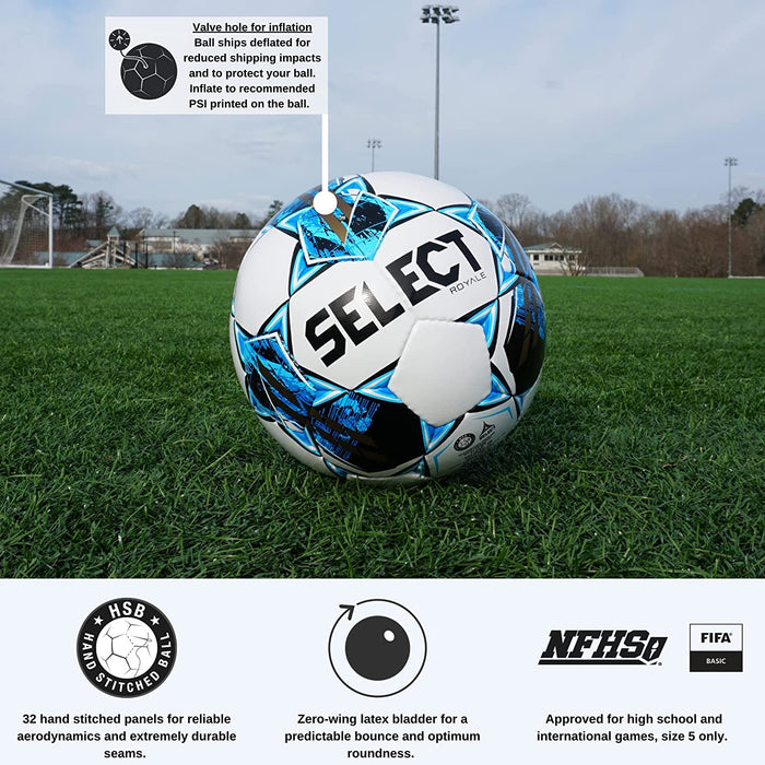 Select Bundle of 5 Select Royale V22 Soccer Ball White/Blue Size 5 NFHS Approved