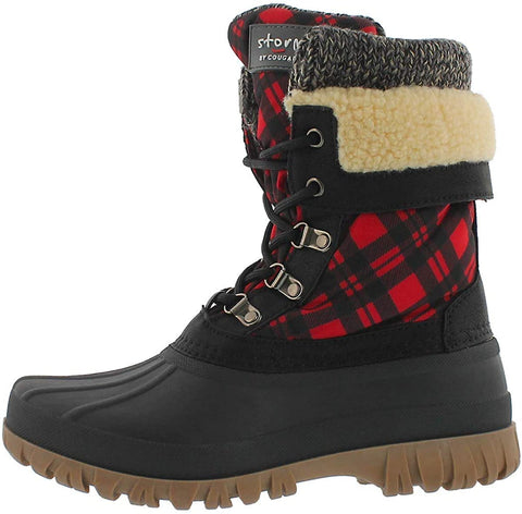 Cougar Women's Creek Red Check Plaid Size 7 Premium Faux Fur Winter Boot