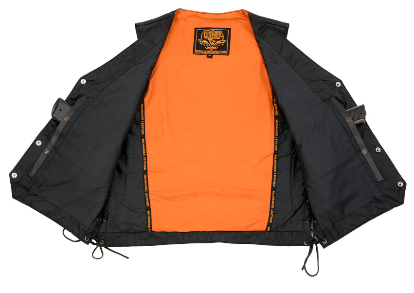 Milwaukee Leather Men's ML1359 Black Leather Side Lace Buffalo Snaps Biker Vest