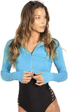 BloqUV Women's Large Ocean Blue Quick Dry Full Zip Crop Top Long Sleeve Shirt