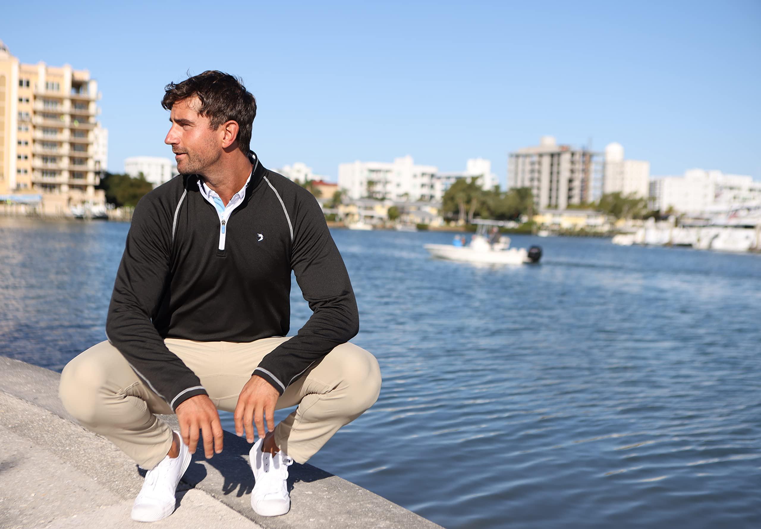 White Water Large Light Blue New Harbor Performance 1/4 Zip Pullover Shirt - Sports by Sager