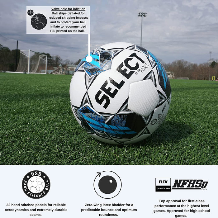 Select Bundle of 5 Brillant Super V22 Soccer Ball White/Grey/Blue Size 5 FIFA