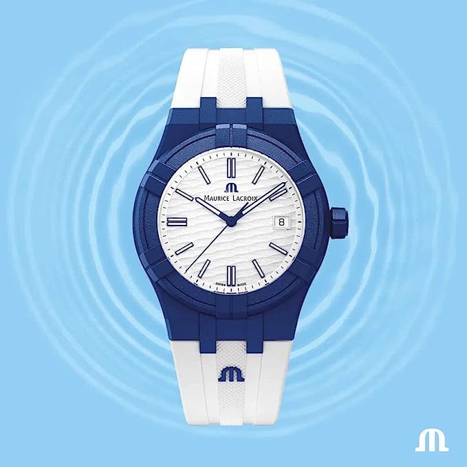 Maurice Lacroix AIKON Tide Blue White Rubber 40mm Swiss Quartz Watch AI2008-BBB11-300-0