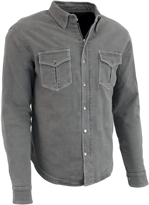 Milwaukee Leather Men's MPM1621 Grey Flannel CE Approved Armor Biker Shirt