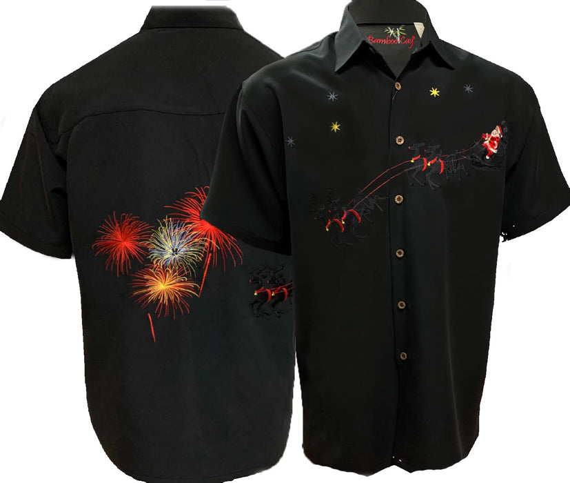 Bamboo Cay Merry Christmas Shirt Men Short Sleeve Embroidered Button-Down Shirts