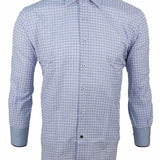 Luchiano Visconti Medium Blue W/ Navy Check Design Long Sleeve Shirt