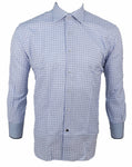 Luchiano Visconti Medium Blue W/ Navy Check Design Long Sleeve Shirt