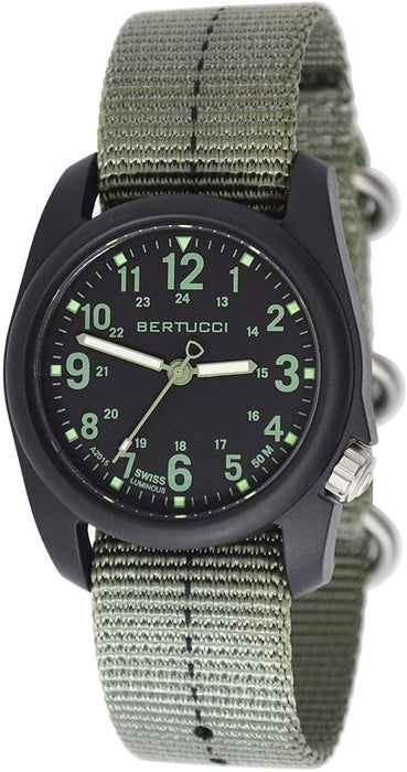 Bertucci DX3 Plus Drab Nylon Strap 40mm Black Polycarbonate Dial Field Watch