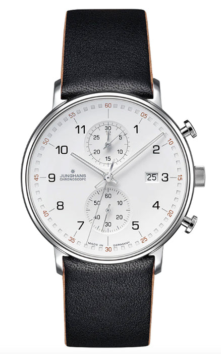 Junghans Men's Form C Chronoscope Quartz Matte Silver Watch Black Calfskin 41/4771.00