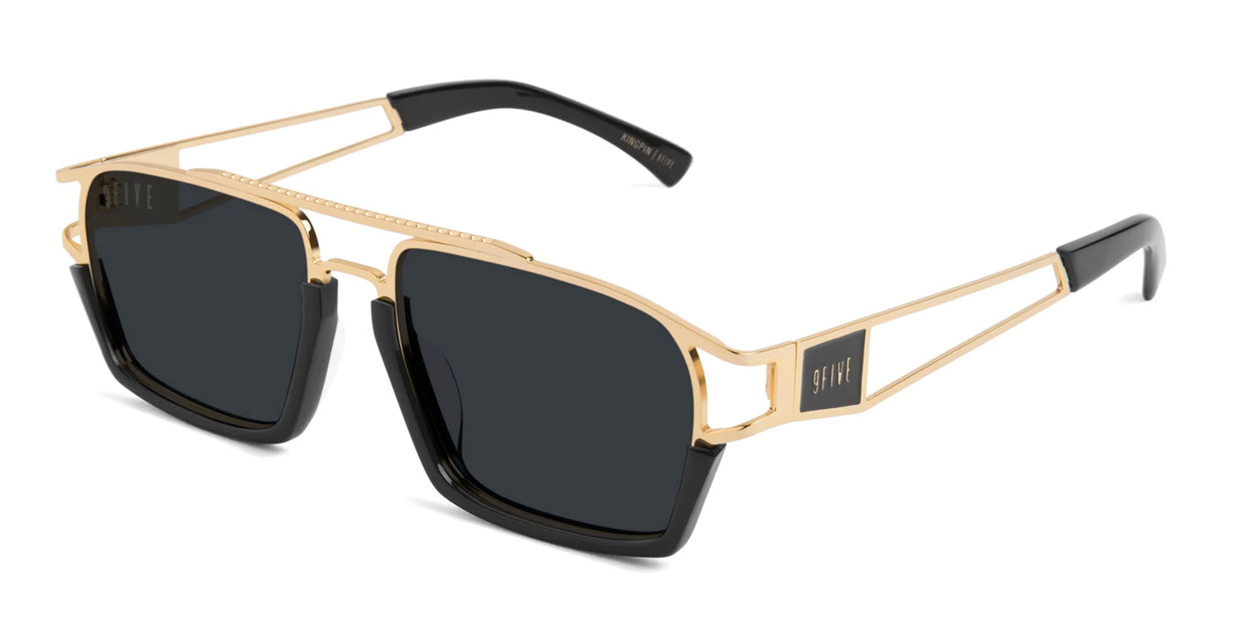 9FIVE Kingpin Black & 24k Gold Sunglasses - CR-39 Gradient Sunglasses