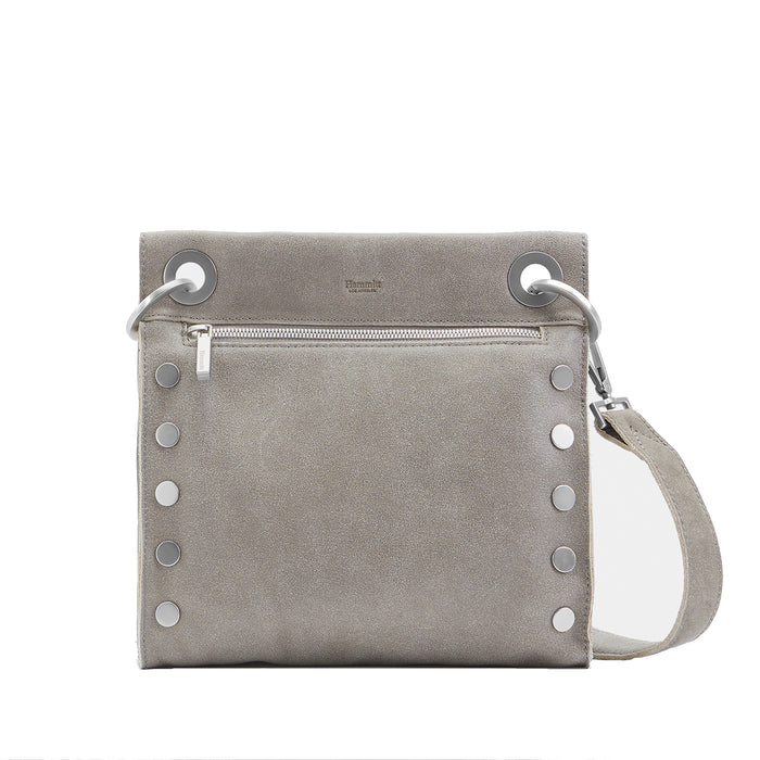 Hammitt Women's Tony Medium Leather Purse With Strap Pewter/Silver With Zipper