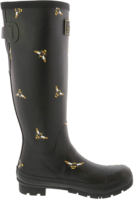 Joules Women's Welly Print Black Mettalic Bees Size 10 Knee High Rain Boot