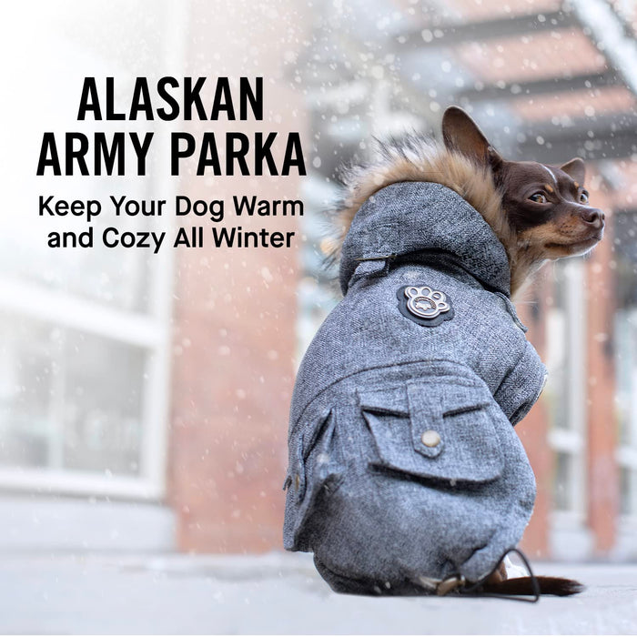 Canada Pooch Alaskan Army Parka Size 28 Salt & Pepper Insulated Dog Coat
