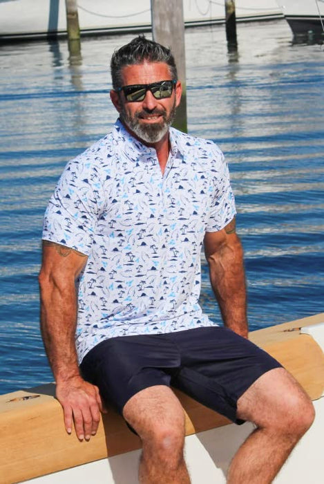 White Water Burgee Print Polo Breathable Short Sleeve Shirt