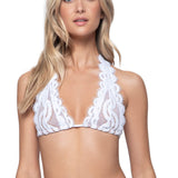 PQ Swim Women's Lace Halter Bikini Top - Adjustable Ties, Removable Padding