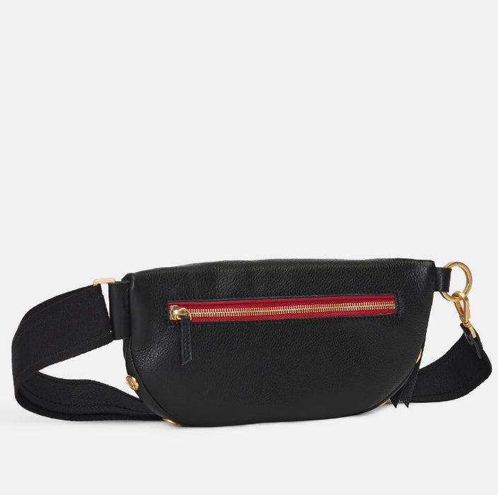 Hammitt Women's Black/Brushed Gold Red Zip Charles Crossbody Leather Belt Bag