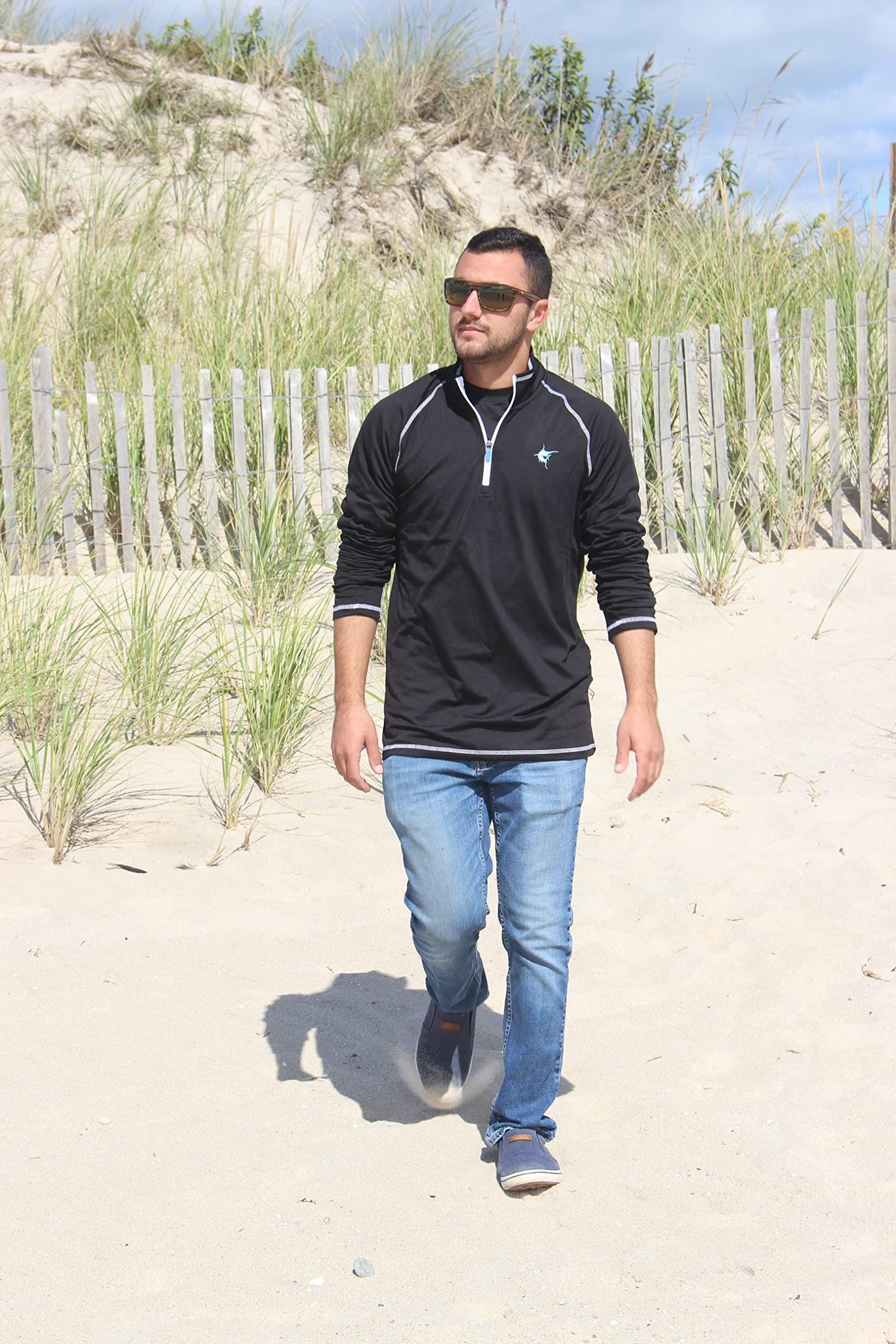 White Water Large Light Blue New Harbor Performance 1/4 Zip Pullover Shirt - Sports by Sager
