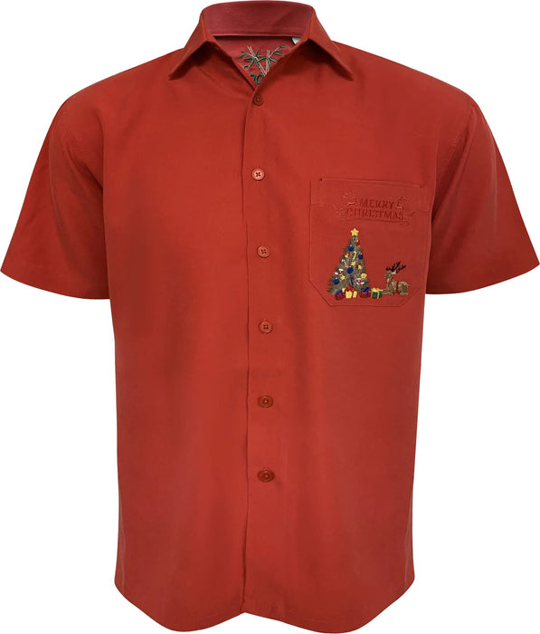 Bamboo Cay Merry Christmas Shirt Men Short Sleeve Embroidered Button-Down Shirts