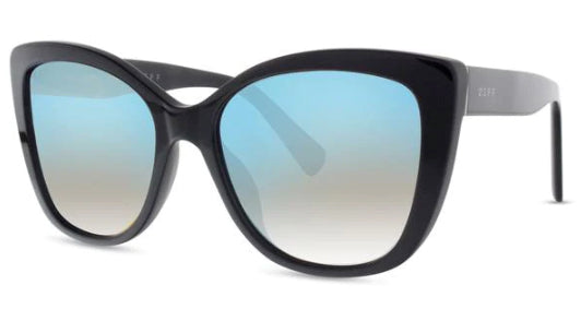 DIFF Eyewear Ruby Matte Black Blue Mirror Lens Sunglasses
