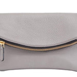 Kiko Leather Women's Grey Flap Clutch with Bronze Chain & Leather Strap - Sports by Sager