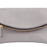 Kiko Leather Women's Grey Flap Clutch with Bronze Chain & Leather Strap - Sports by Sager
