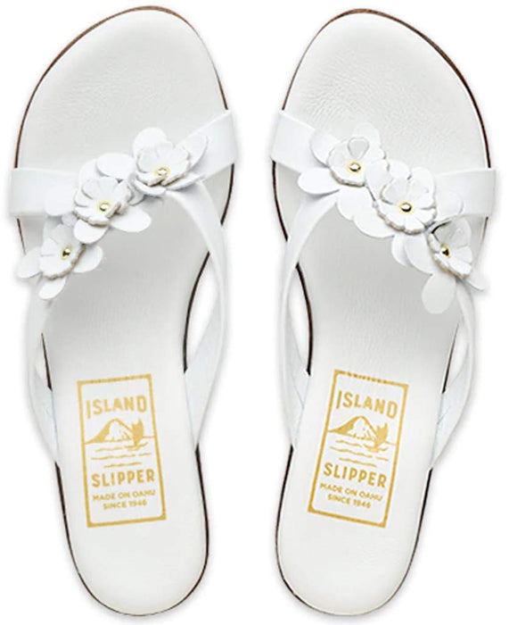 Island Slipper Women's White Leather Flower Slide Wedge Size 7 Sandals