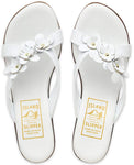 Island Slipper Women's White Leather Flower Slide Wedge Size 6 Sandals