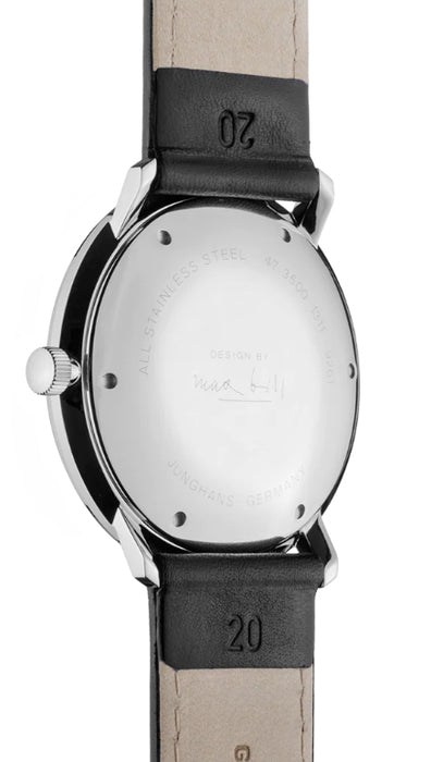 Junghans Men's Max Bill Automatic White Dial Black Leather Strap Analog Watch 27/4700.02