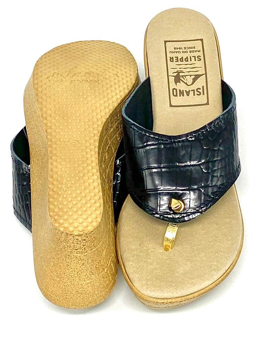 Island Slipper Women's Embossed Leather Vamp Thong Size 6 Sandals
