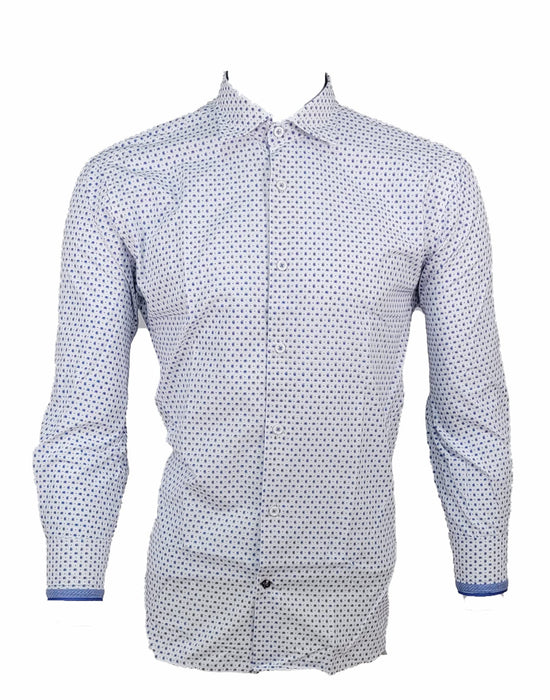 Luchiano Visconti Medium White W/ Navy Paisley Design Long Sleeve Shirt