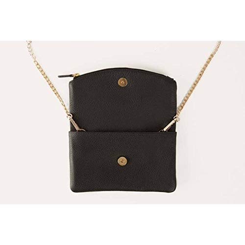 Kiko Leather Women's Black Flap Clutch with Bronze Chain & Leather Strap
