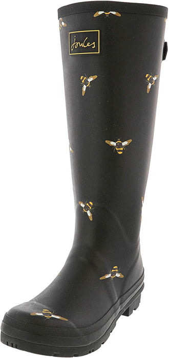 Joules Women's Welly Print Black Mettalic Bees Size 10 Knee High Rain Boot