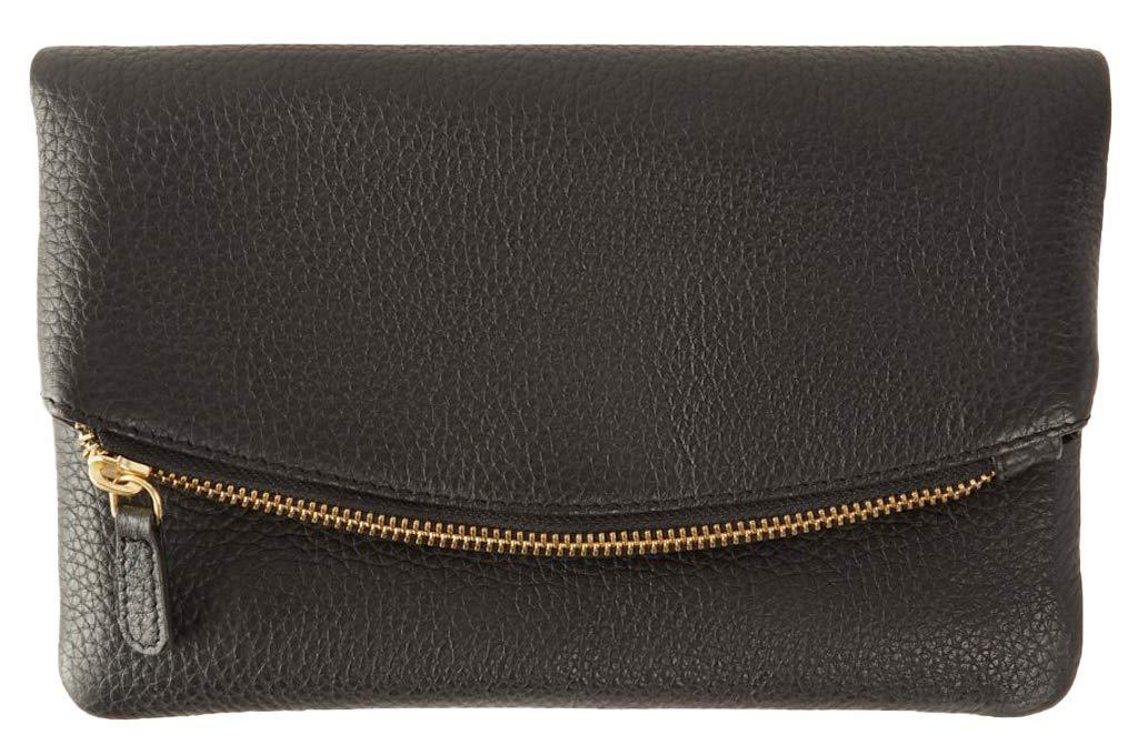 Kiko Leather Women's Black Flap Clutch with Bronze Chain & Leather Strap - Sports by Sager