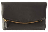 Kiko Leather Women's Black Flap Clutch with Bronze Chain & Leather Strap