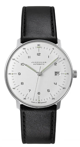 Junghans Men's Max Bill Automatic White Dial Black Leather Strap Analog Watch 27/4700.02