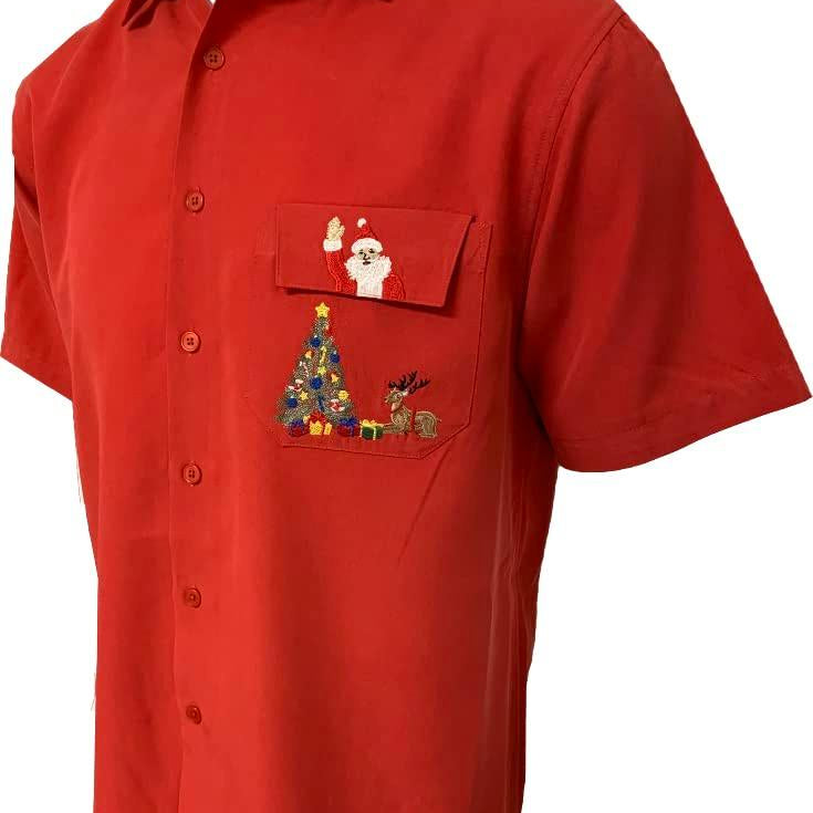 Bamboo Cay Merry Christmas Shirt Men Short Sleeve Embroidered Button-Down Shirts