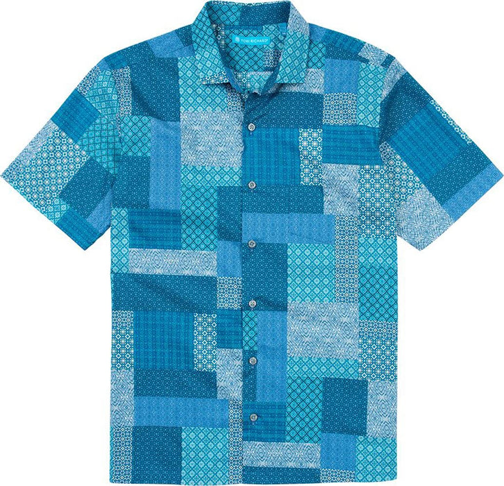 Tori Richard Lisbon Tiles Teal Large Short Sleeve Hawaiian Shirt
