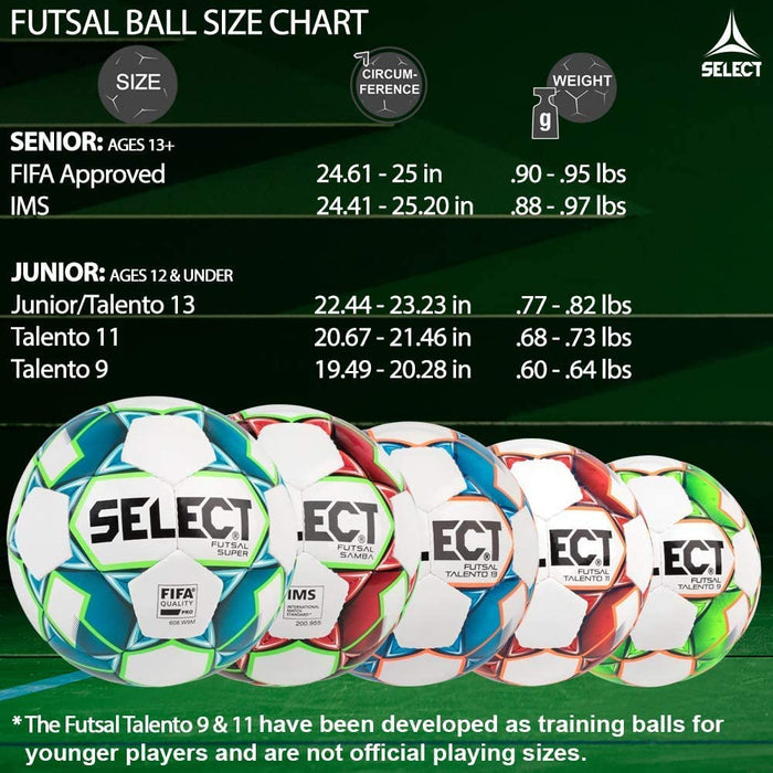 Select Bundle of 5 Select Futsal Talento White/Green/Orange Soccer Ball Size U9