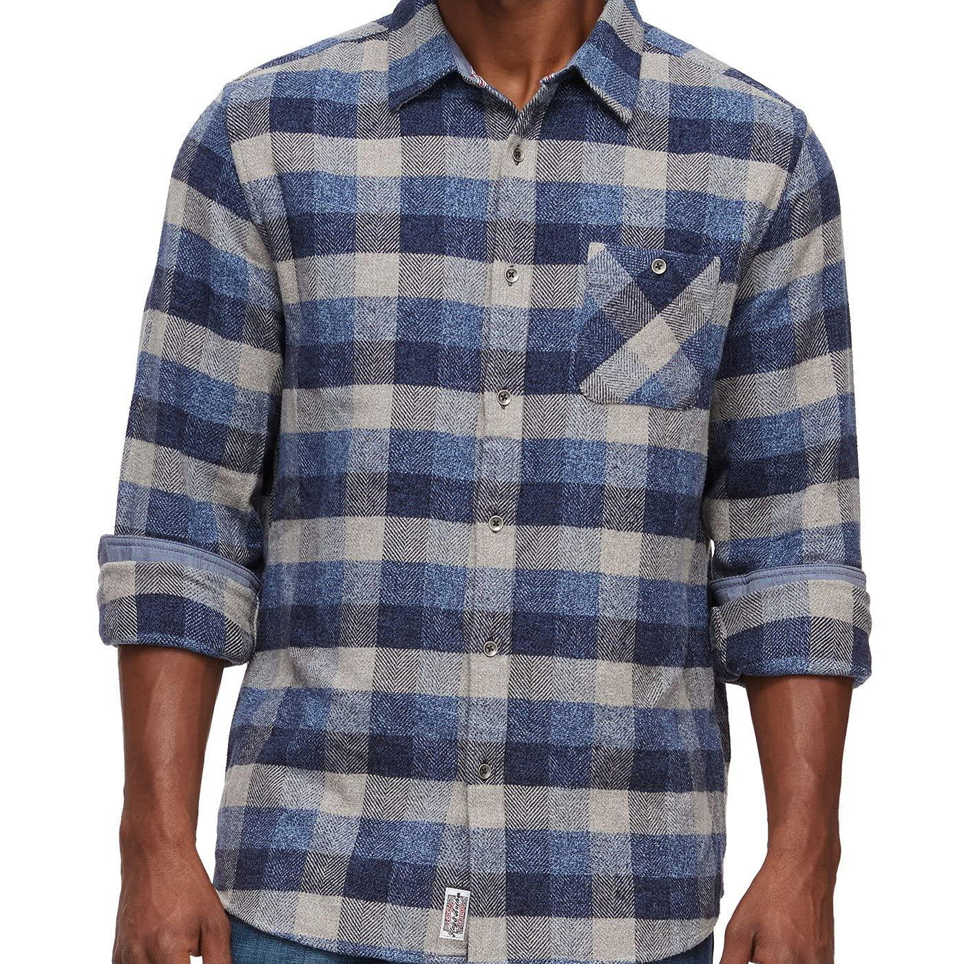 Flag & Anthem Cream/Brown Medium Godwin Long Sleeve Button Down Flannel Shirt - Sports by Sager