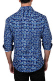 Bespoke Men's Blue Large Button Up Long Sleeve Sport Shirt