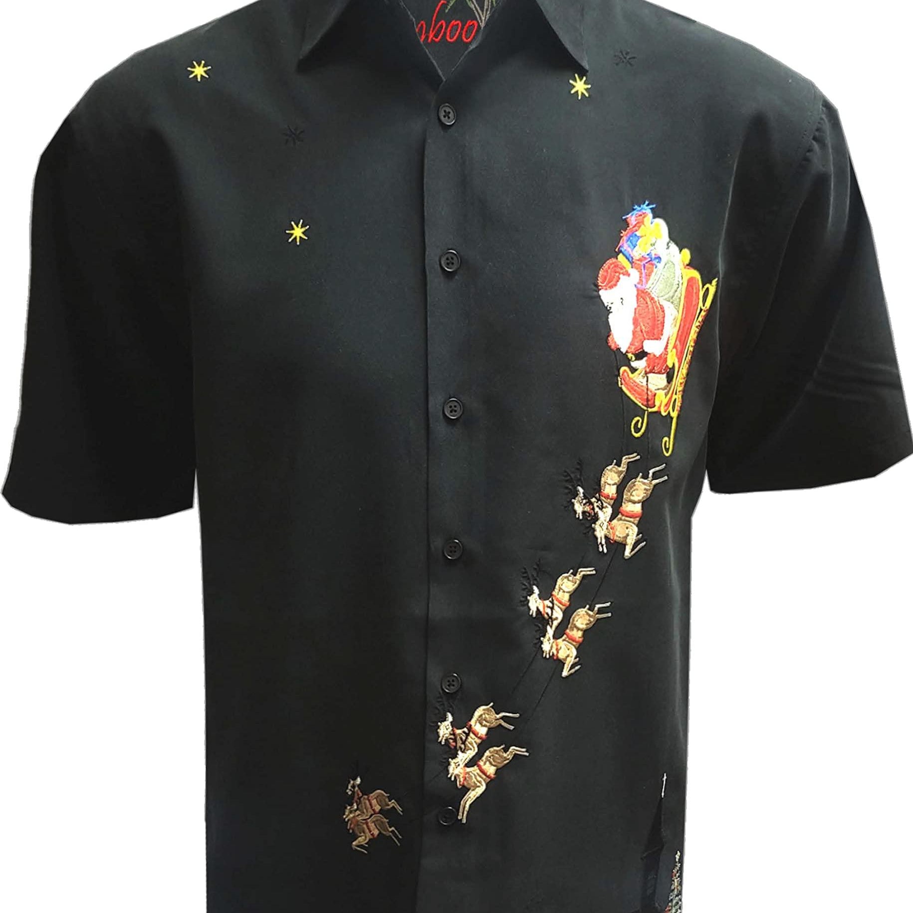 Bamboo Cay Merry Christmas Shirt Men Short Sleeve Embroidered Button-Down Shirts
