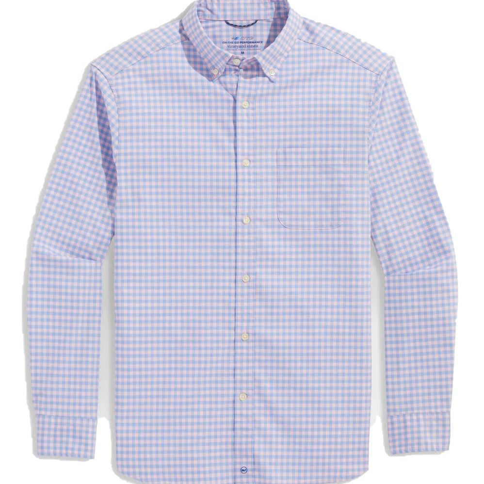 Vineyard Vines Men's Gingham On-The-Go brr Performance Button Down Long Sleeve Shirt