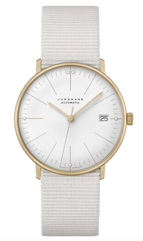 Junghans Max Bill Kleine Automatic Gold Case and White Dial White Strap Analog Watch 27/7006.02