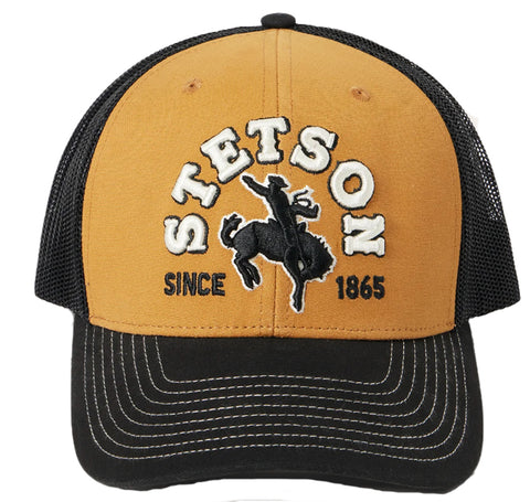 Stetson Embroidered Western Cowboy Trucker Hat Tan/Black Cap