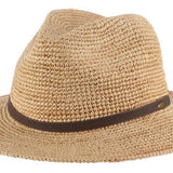 Scala Men's Tulum Fine Crotcheted Raffia Straw Fiber Gambler Fedora Hat