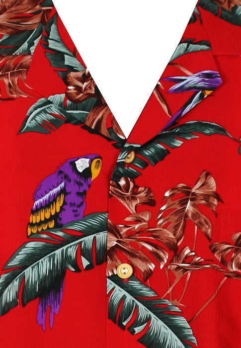 Paradise Found Mens Jungle Bird Tom Selleck Magnum PI Red Medium Rayon Shirt