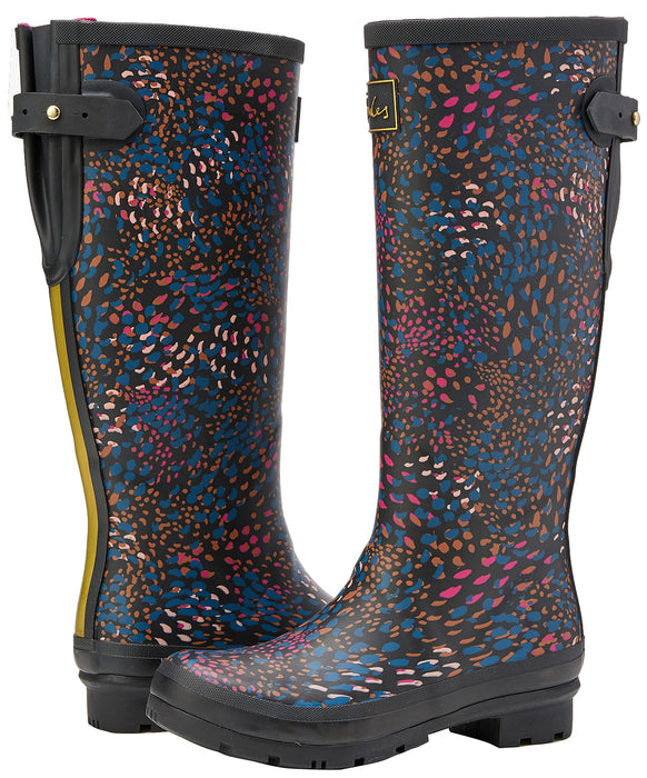 Joules Women's Welly Print Black Speckle Size 6 Knee High Rain Boot