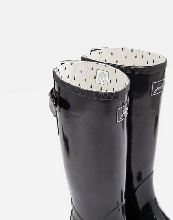 Joules Women's Field Welly Black Size 8 Tall Height Rain Boot